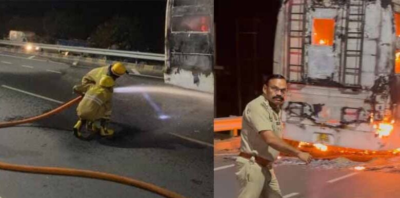मथुरा हाईवे बाईपास पर अचानक आग का गोला बनी बस, बाल- बाल बचे 60 यात्री